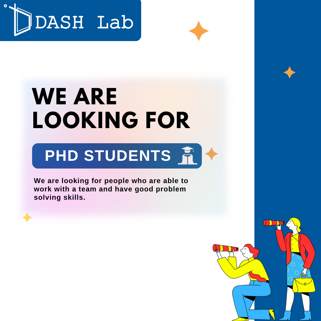 DASH Lab recruiting infographic seeking PhD students